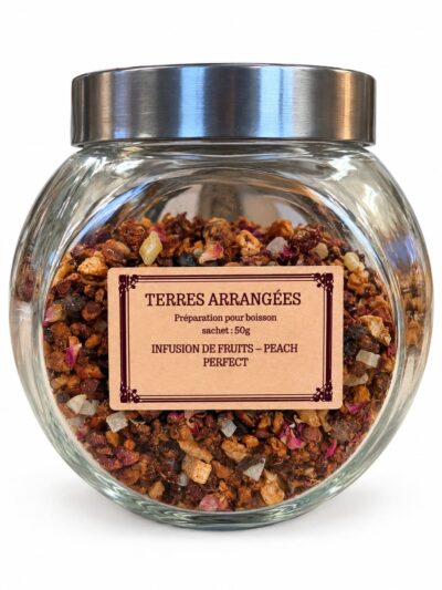 Infusion Pêche parfaite en vrac avec morceaux de fruits et fleurs – Terres Arrangées